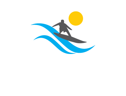 man surfing on waves at sunset travel logo