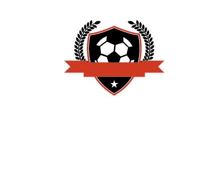 emblem of soccer with leaves and ribbon