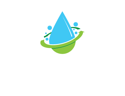 arrows and bubbles around water droplet cleaning logo