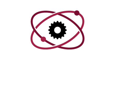 atom orbit with a gear at the center