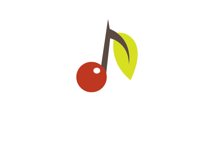 music note with a cherry and leaf logo