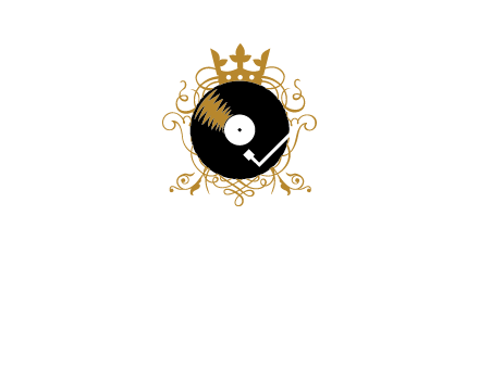 vinyl record with a crown and intricate patterns logo