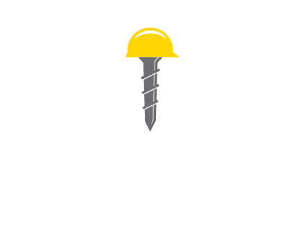 screw wearing construction hat logo