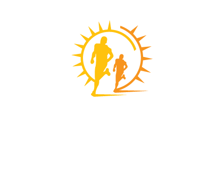 sun behind athletes or men jogging fitness logo