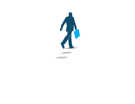 man walking on while carrying a briefcase logo