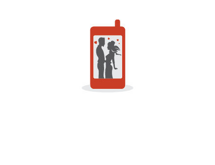 online dating site logo with the image of a couple with hearts inside a phone