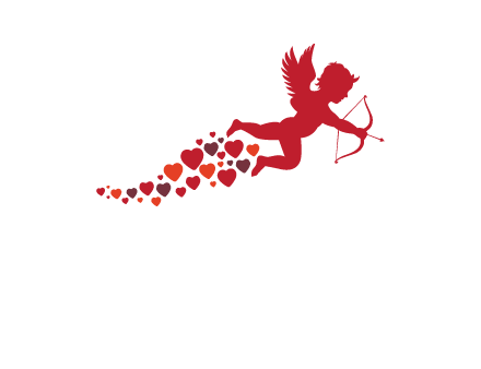 cupid logo with hearts and a bow and arrow