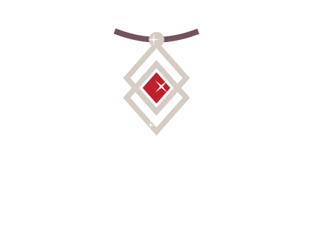 necklac with a diamond shaped ruby logo