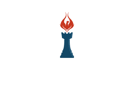 chess rook with phoenix flames logo