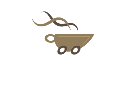 steam cup of coffee with wheels logo