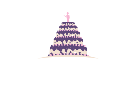 5 tier or layer cake with a figurine logo