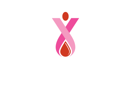 upside down breast cancer ribbon with dot and drop of blood logo