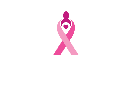 pink breast cancer ribbon logo with a heart and woman icon