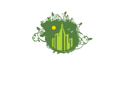 city skyline inside a nest with vines logo