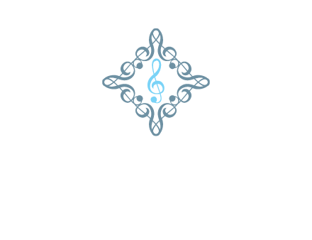 music note inside filigree tile logo