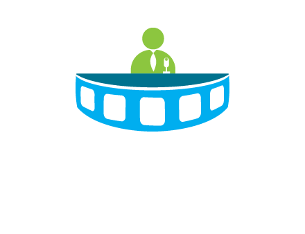 abstract person behind the film reel table logo