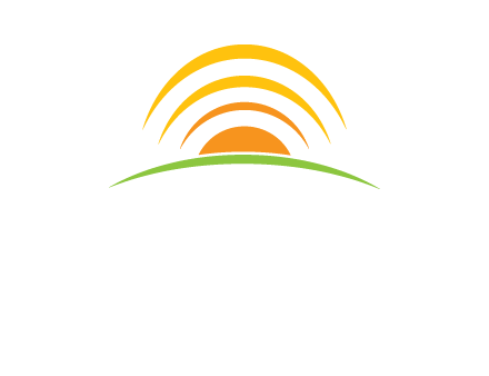 abstract landscape with sun and swooshes logo