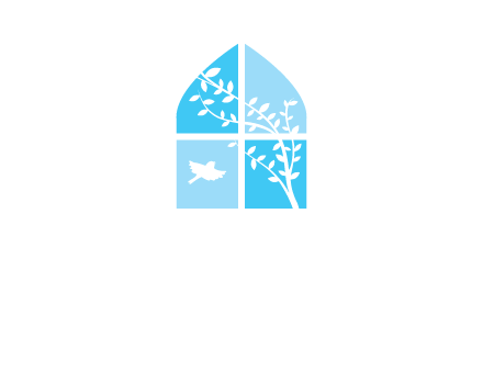 tree and bird inside the abstract window logo