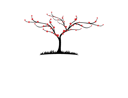 tree with flowers on grass logo