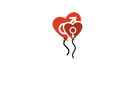 male and female icon inside the heart balloons logo