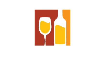 abstract wine glass and bottle in square logo