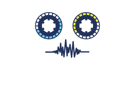 cassette reel with sound waves logo