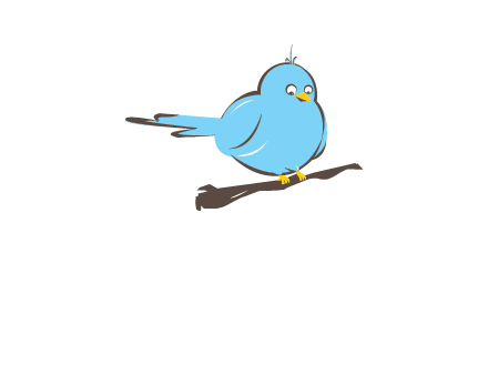 cartoon bird sit on wood logo