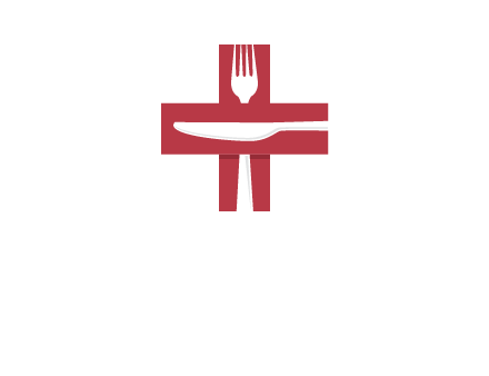 abstract spoon and knife in medical plus sign icon