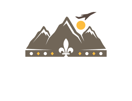 crown made of mountains with flying airplane logo