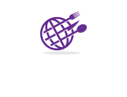 globe combined with fork spoon and knife logo