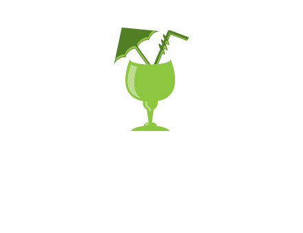 cocktail glass with umbrella and straw logo