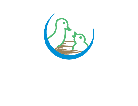 birds in a nest logo with a crescent