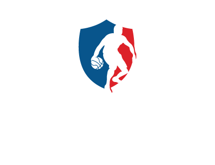 basketball player in shield logo