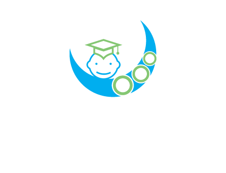 face of child wearing a graduation cap above a crescent moon