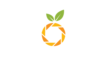 camera lens in an orange fruit shape logo