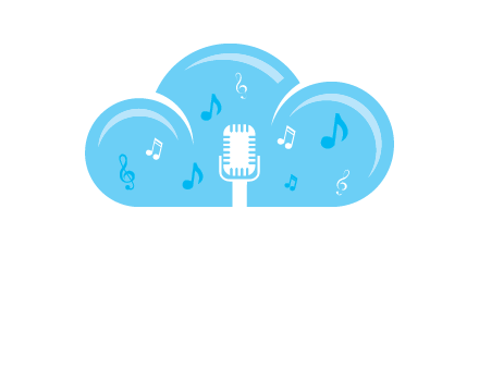 microphone and music notes in a cloud logo