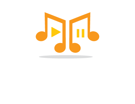 music notes with play and pause button logo