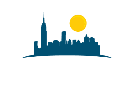 city skyline with sun logo