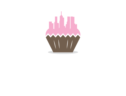 buildings forming cupcake food logo